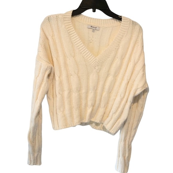 J.Crew Cable-Knit V-Neck Crop Sweater Sz L NM613 - Picture 5 of 13